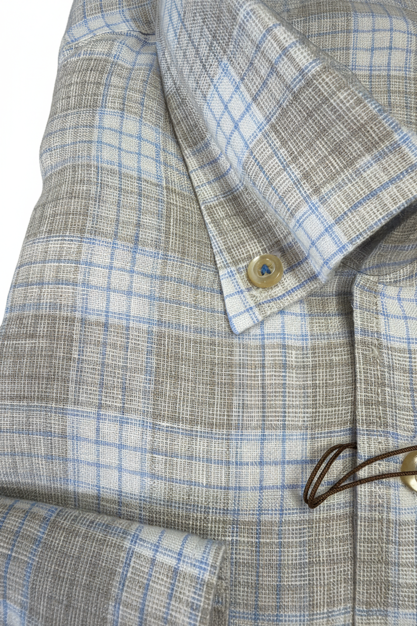 Hagen Linen Buttondown - Cttg Blue/Lite Brown
