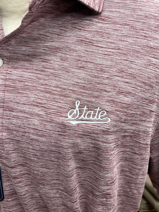 Johnnie O MS State Maroon Striped Performance Polo - White State Logo