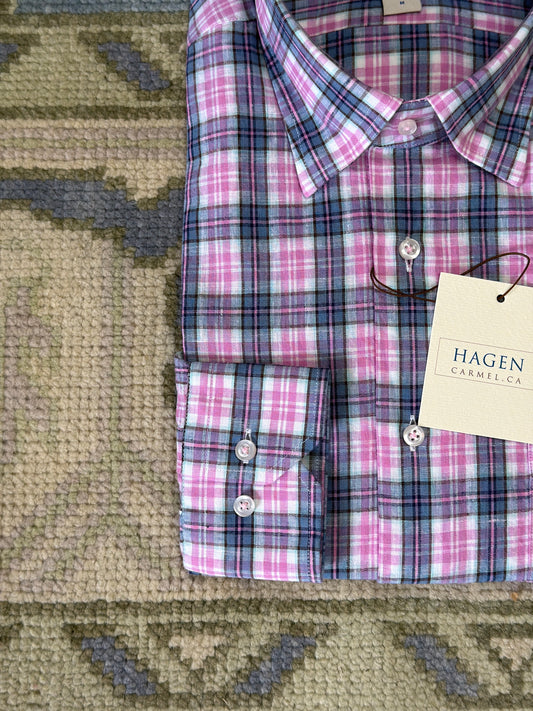 Hagen Linen Buttondown - Plaid Pattern/Lite Pink
