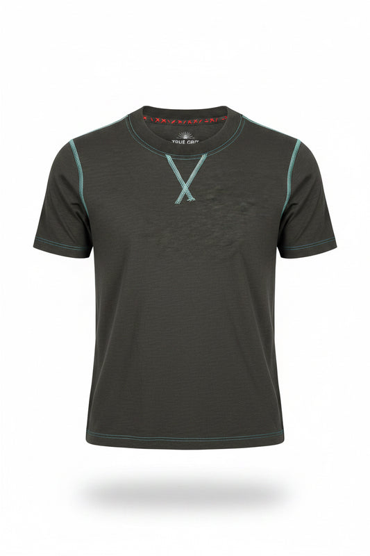 True Grit Short Sleeve Crew-Carbon