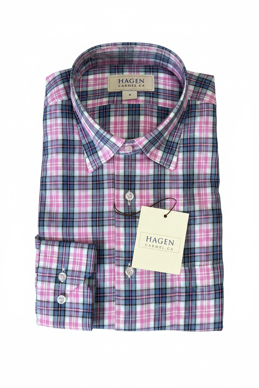 Hagen Linen Buttondown - Plaid Pattern/Lite Pink