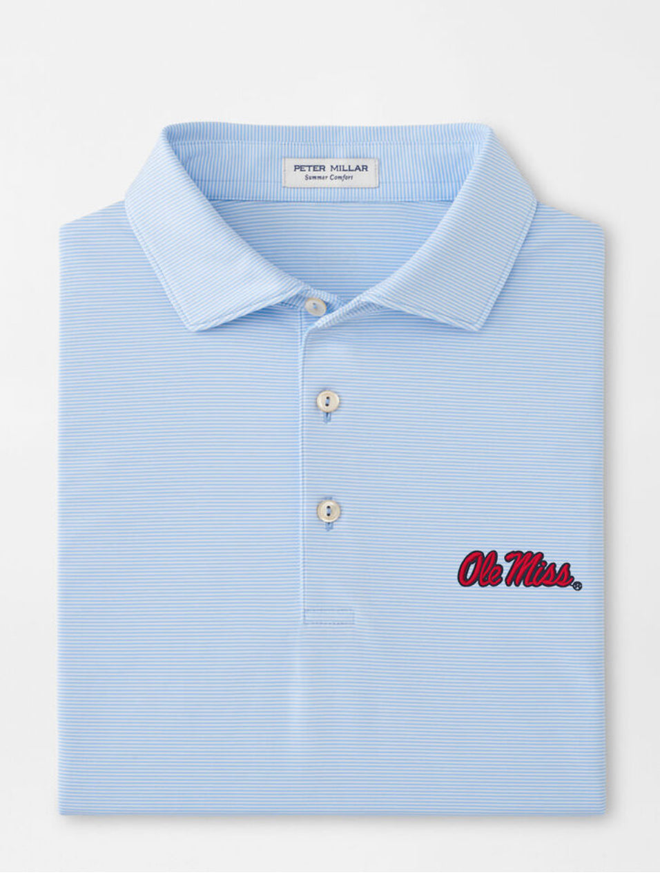 Peter Millar Ole Miss Cottage Blue Striped Performance Polo