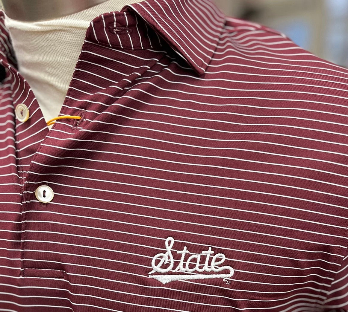 Striped Polo-White State Logo