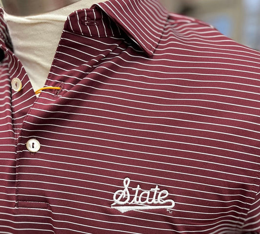 Striped Polo-White State Logo