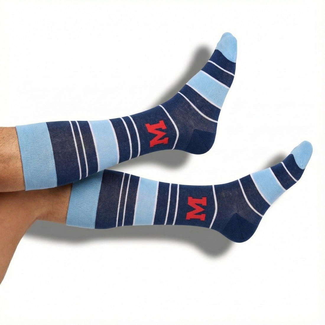 M Stripe Socks-Navy/Powder Blue