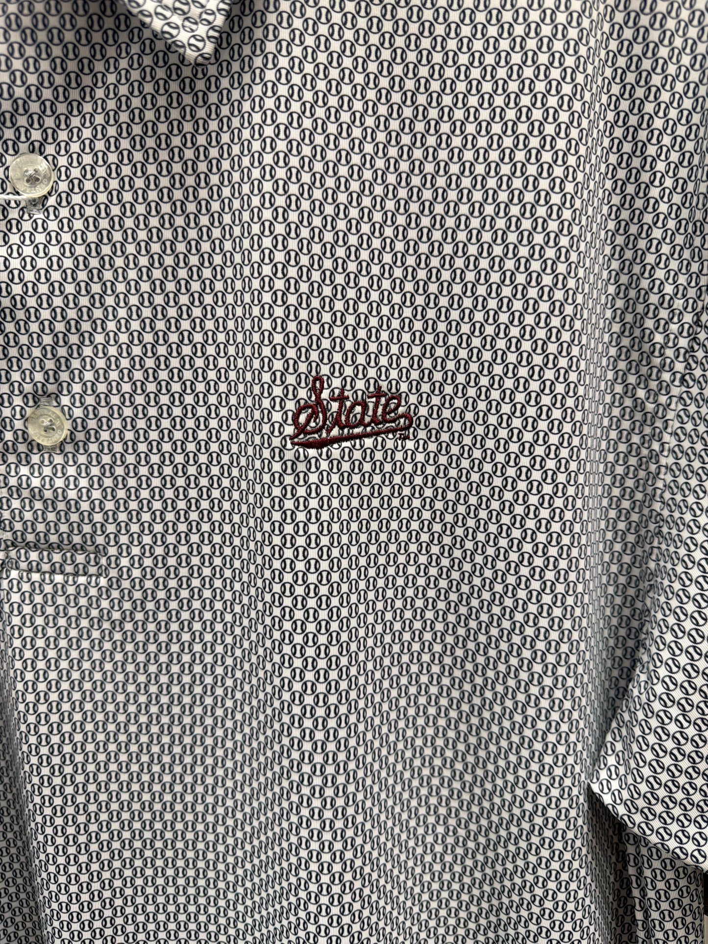 Baseball Printed Polo-White/Charcoal