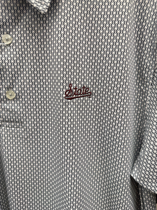 Baseball Printed Polo-White/Charcoal
