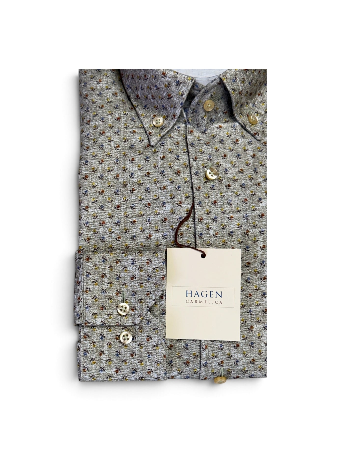Sage Print Buttondown- Olive & Tan