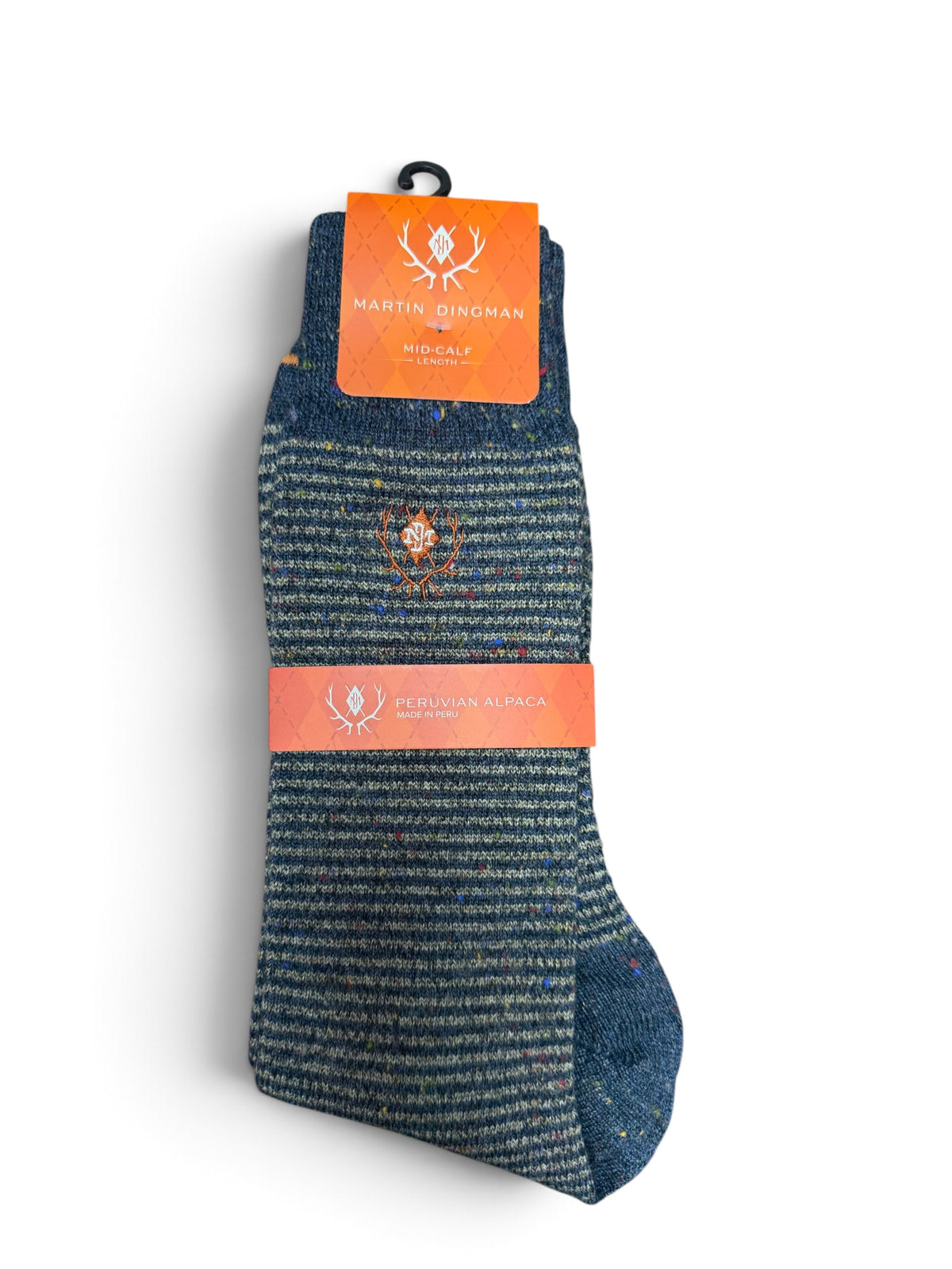 Stripe Alpaca Mid-Calf Socks-Navy