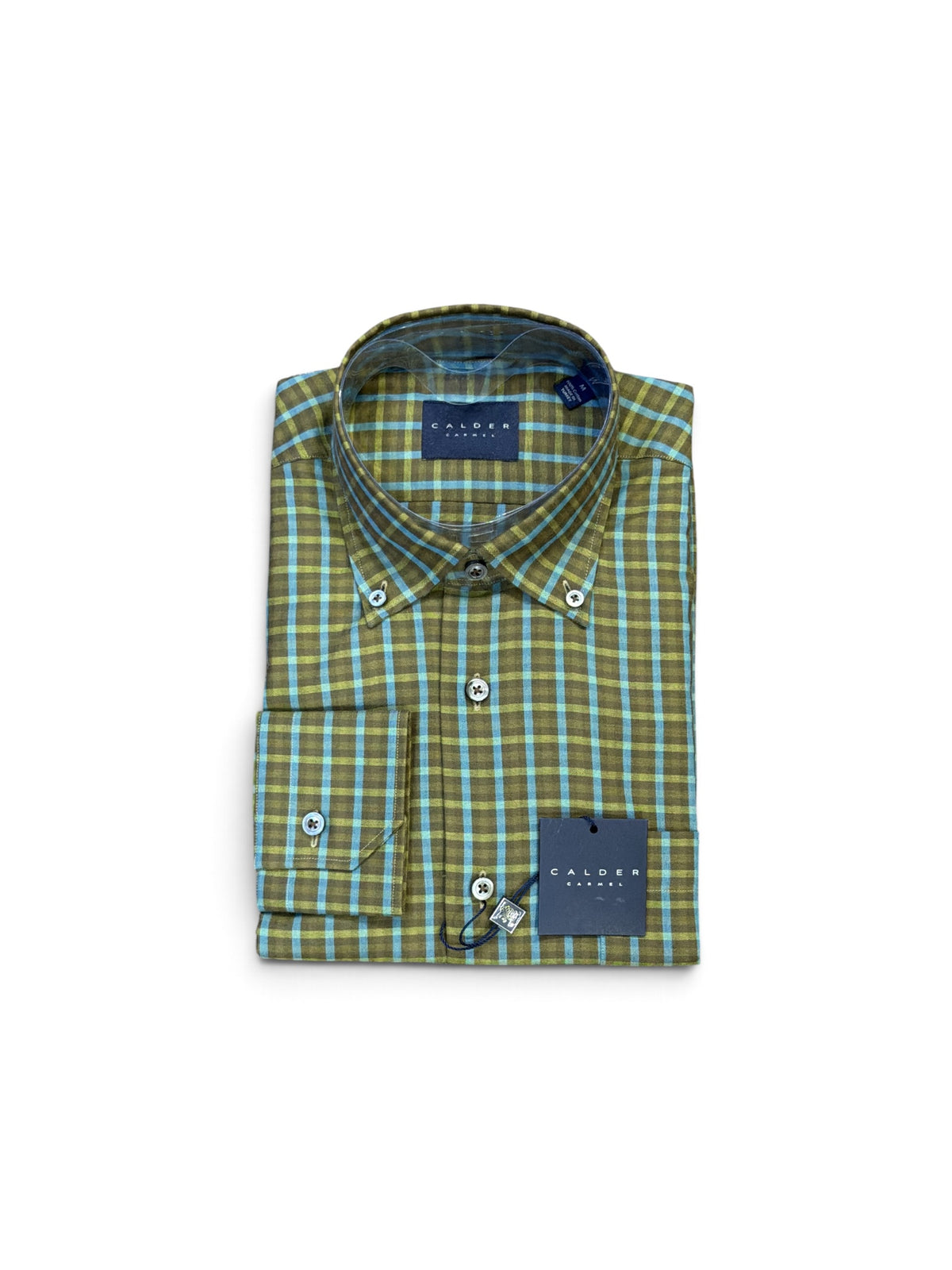 Calder Buttondown-Olive and Blue Plaid