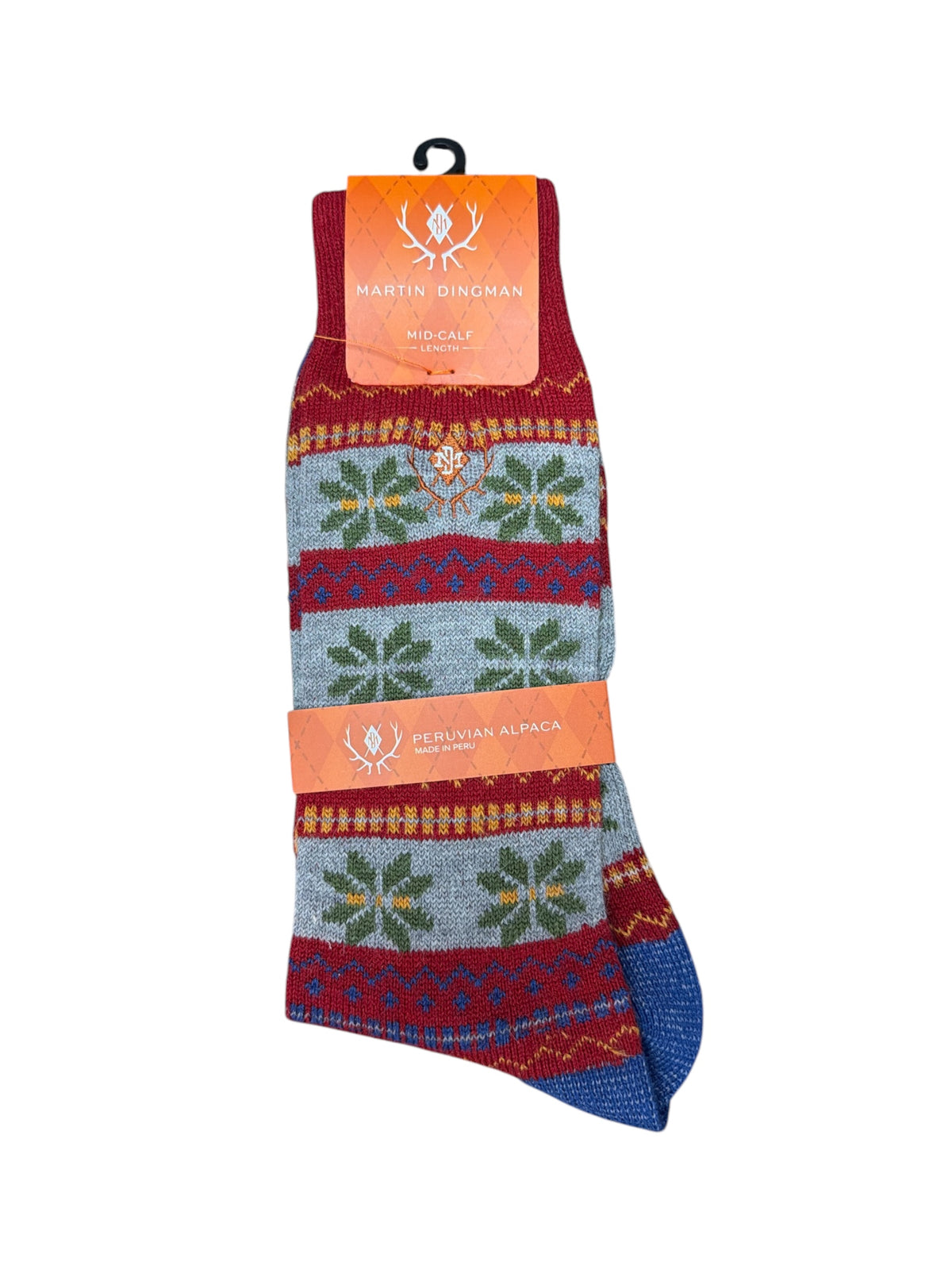Fairisle Alpaca Yarn Socks-Barn Red(Mid-Calf Length)