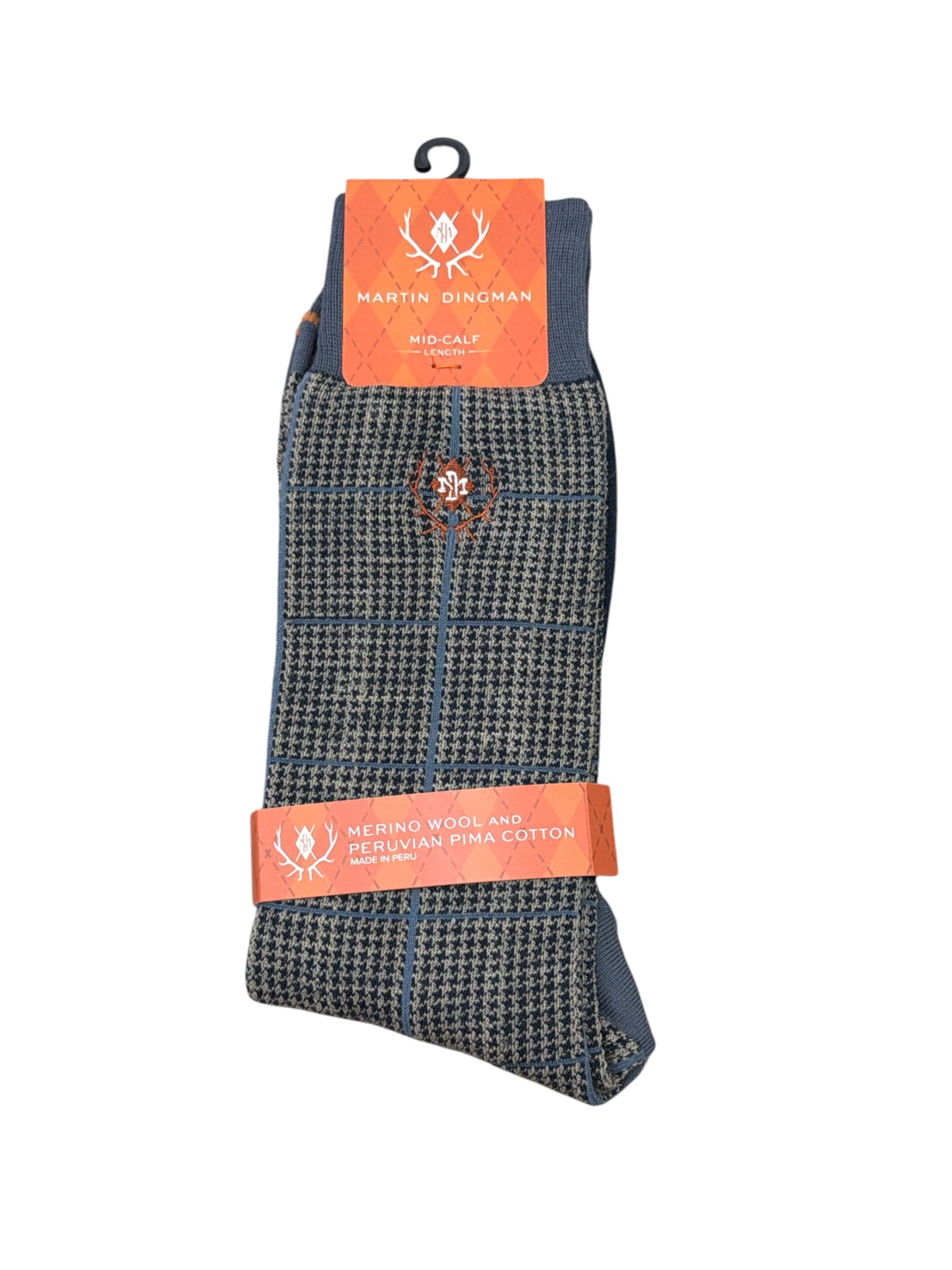 Window Pane Socks-Steel Blue(Mid-Calf Length)