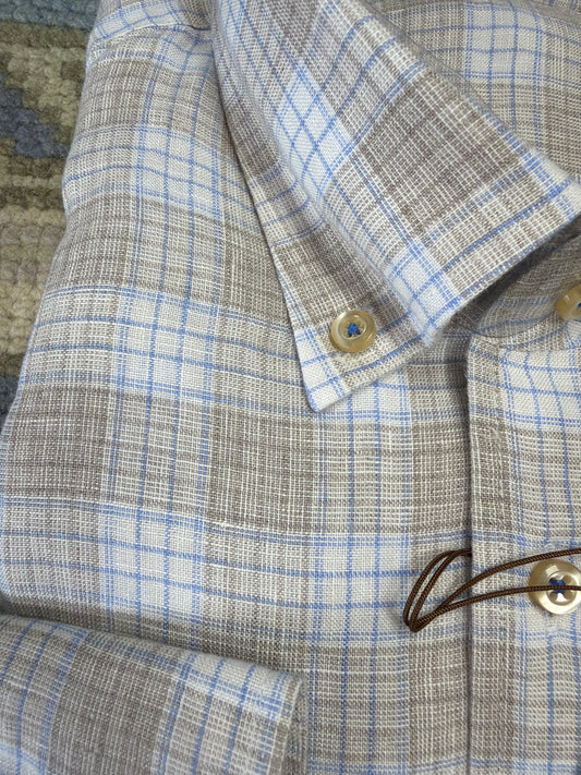 Hagen Linen Buttondown - Cttg Blue/Lite Brown