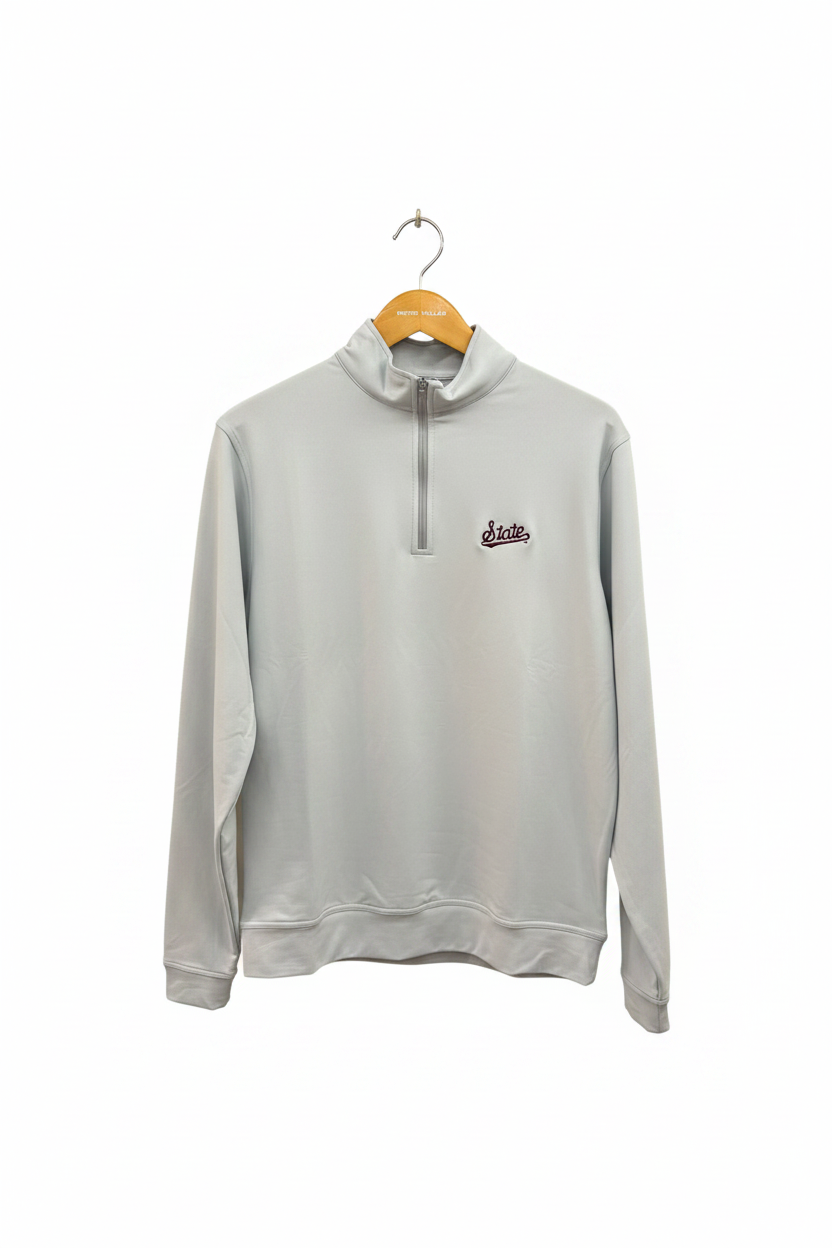 Peter Millar British Gray Mississippi State Quarter Zip - Maroon State Logo