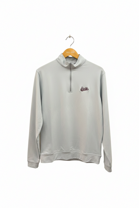 Peter Millar British Gray Mississippi State Quarter Zip - Maroon State Logo