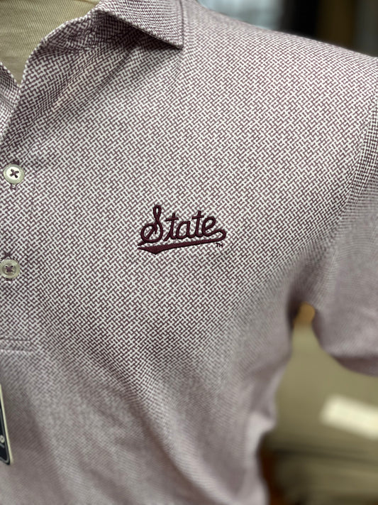 Johnnie O Mississippi State (Patterned) Performance Polo - Maroon State Logo