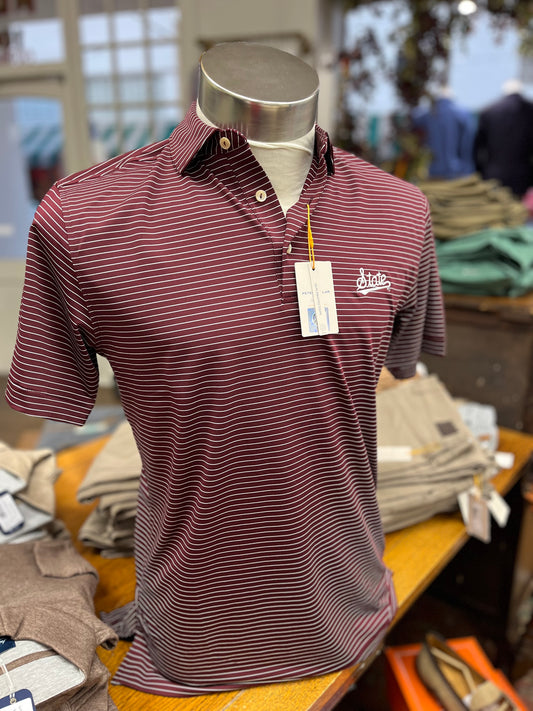 Peter Millar State Maroon - Striped Performance Jersey Polo - White State Logo