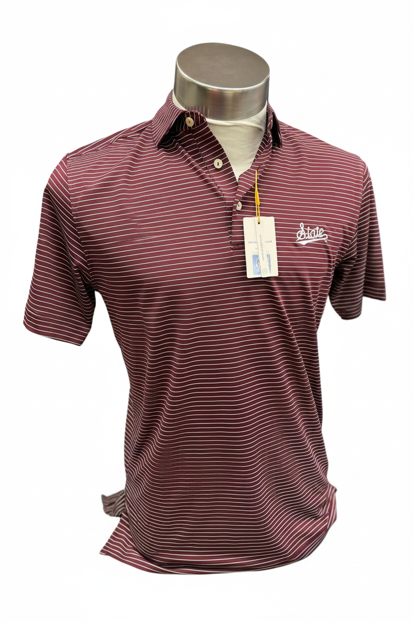 Striped Polo-White State Logo