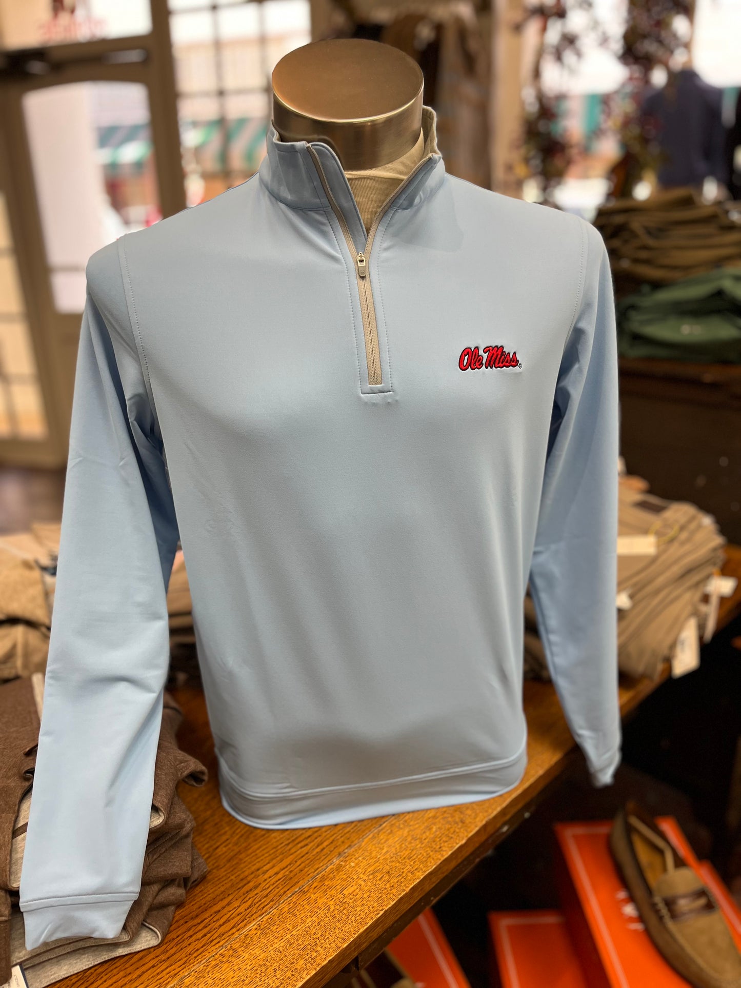 Peter Millar Ole Miss Cottage Blue Performance Quarter Zip