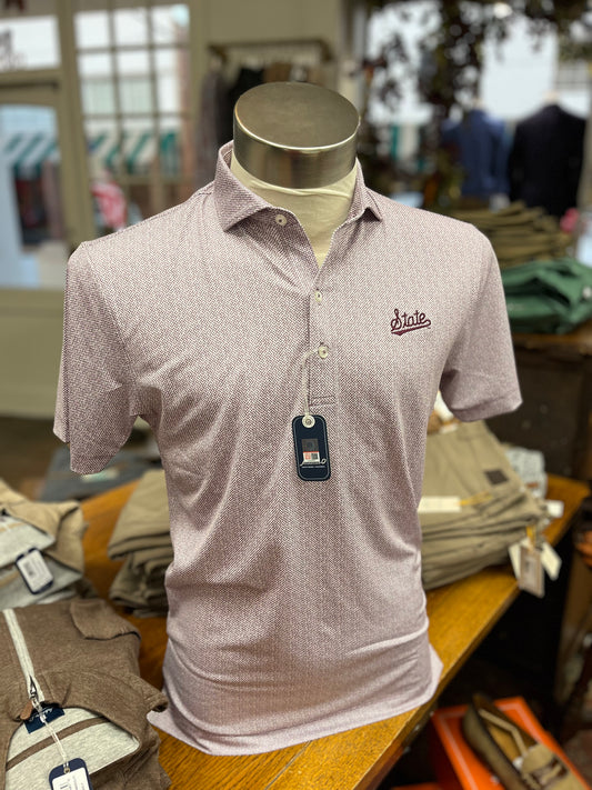 Johnnie O Mississippi State (Patterned) Performance Polo - Maroon State Logo