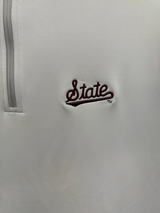 Peter Millar British Gray Mississippi State Quarter Zip - Maroon State Logo
