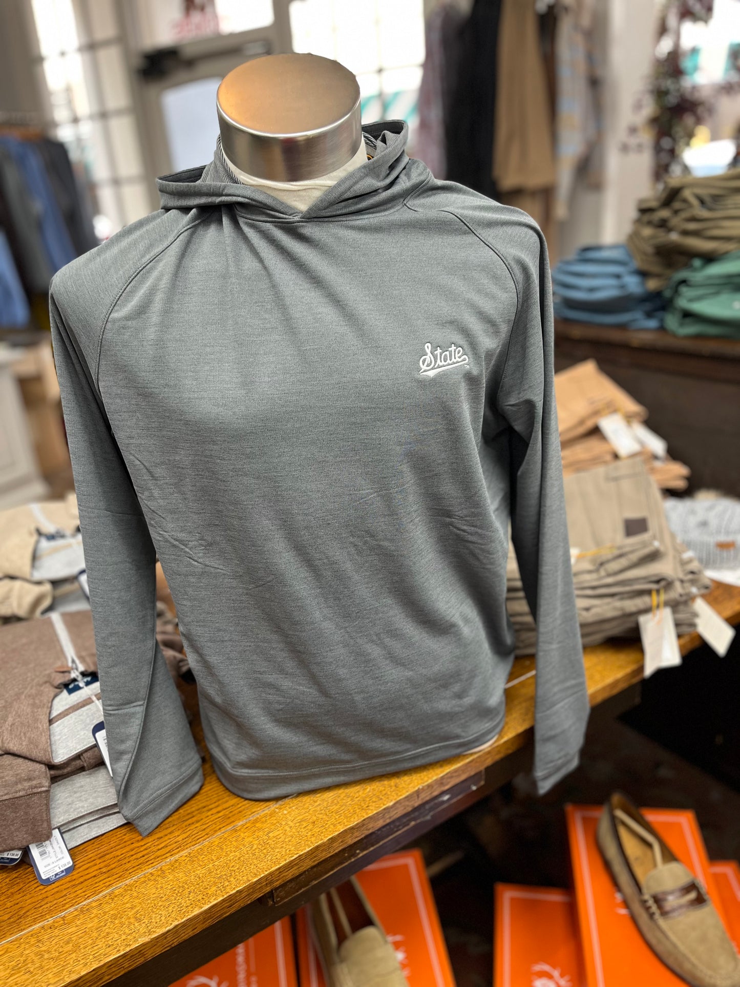 Peter Millar Mississippi State Iron Colored Performance Hoodie