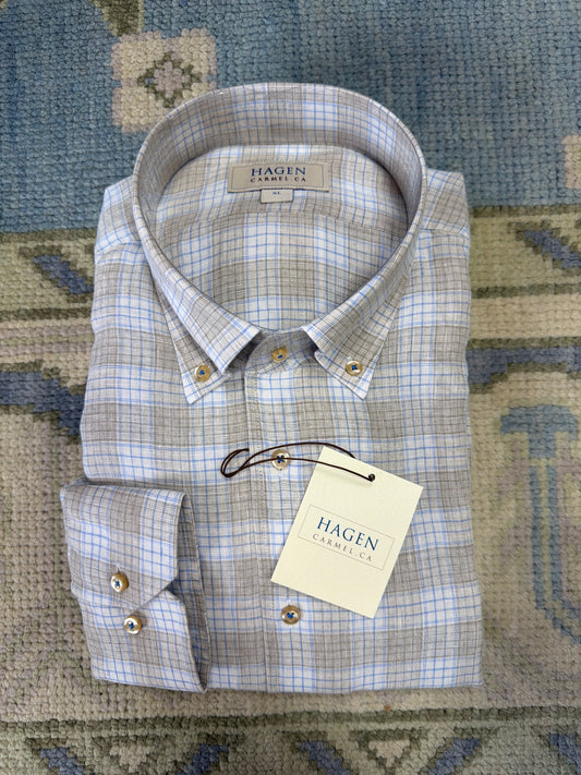Hagen Linen Buttondown - Cttg Blue/Lite Brown