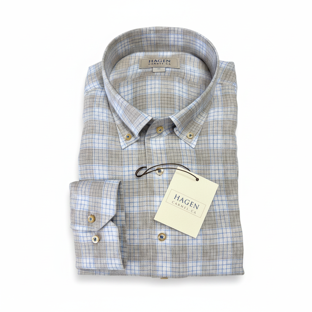 Hagen Linen Buttondown - Cttg Blue/Lite Brown
