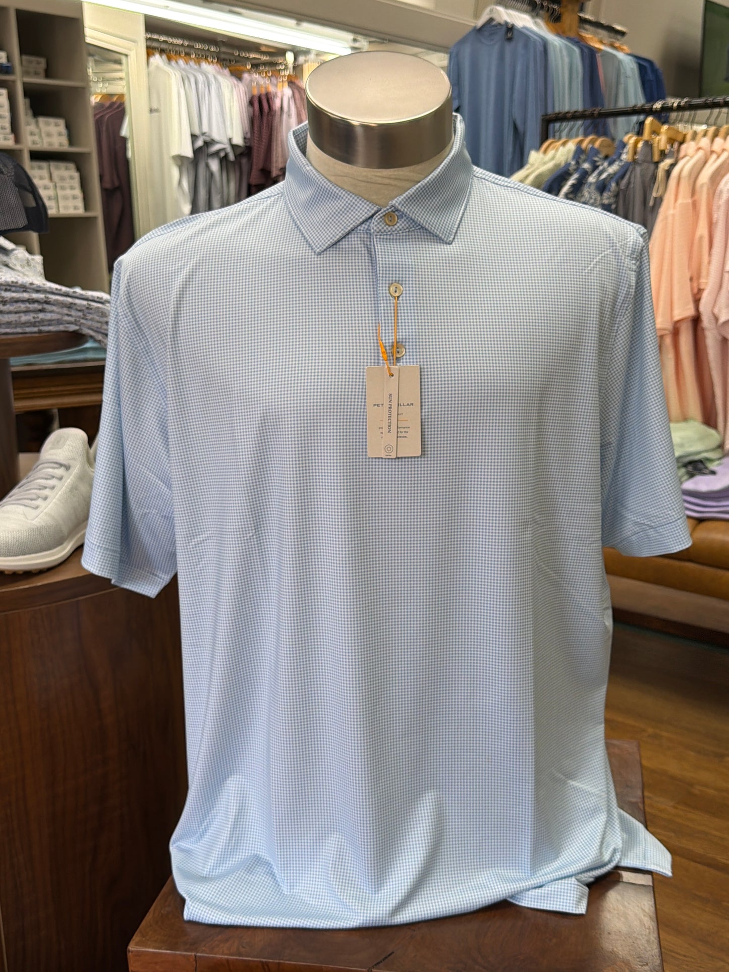 Peter Millar Gingham Performance Jersey Polo - Cottage Blue