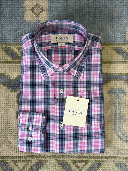 Hagen Linen Buttondown - Plaid Pattern/Lite Pink