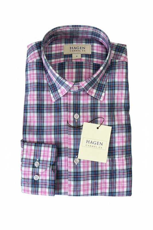 Hagen Linen Buttondown - Plaid Pattern/Lite Pink