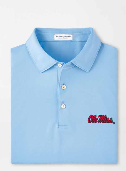 Peter Millar Ole Miss Cottage Blue Solid Performance Polo