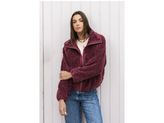 Women's Cable Jacket - Claret