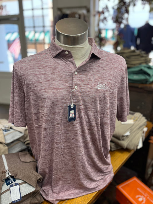 Johnnie O MS State Maroon Striped Performance Polo - White State Logo