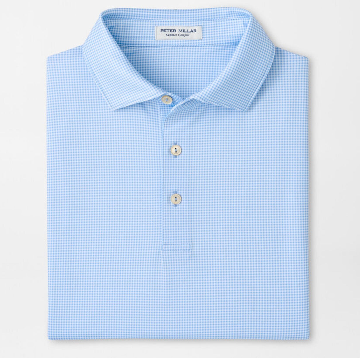 Peter Millar Gingham Performance Jersey Polo - Cottage Blue