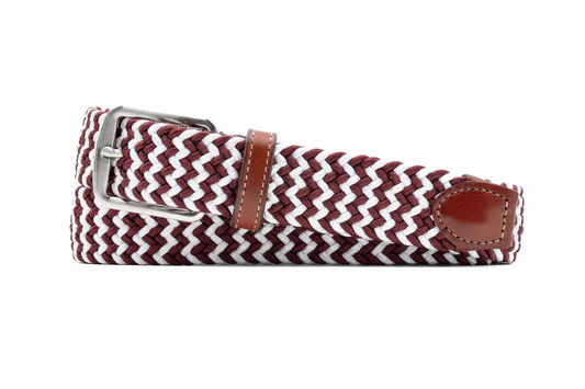 Newport Woven Belt-Maroon/White