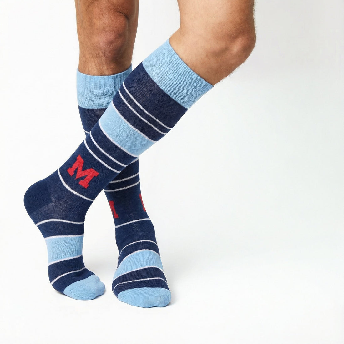 M Stripe Socks-Navy/Powder Blue
