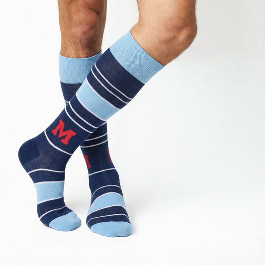 M Stripe Socks-Navy/Powder Blue