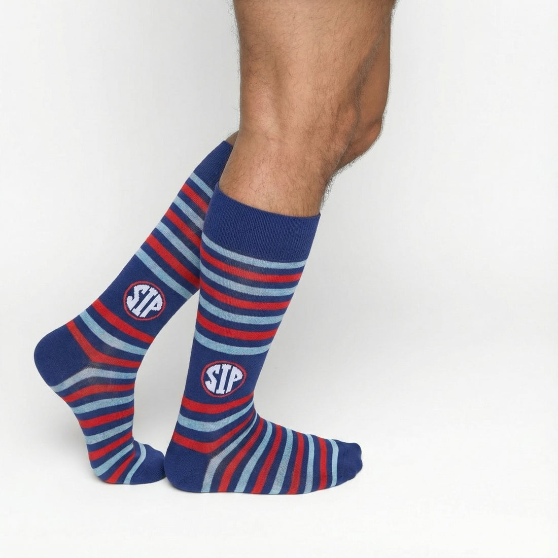 Stripe SIP Socks-Navy/Red/Gray