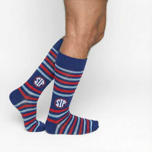 Stripe SIP Socks-Navy/Red/Gray