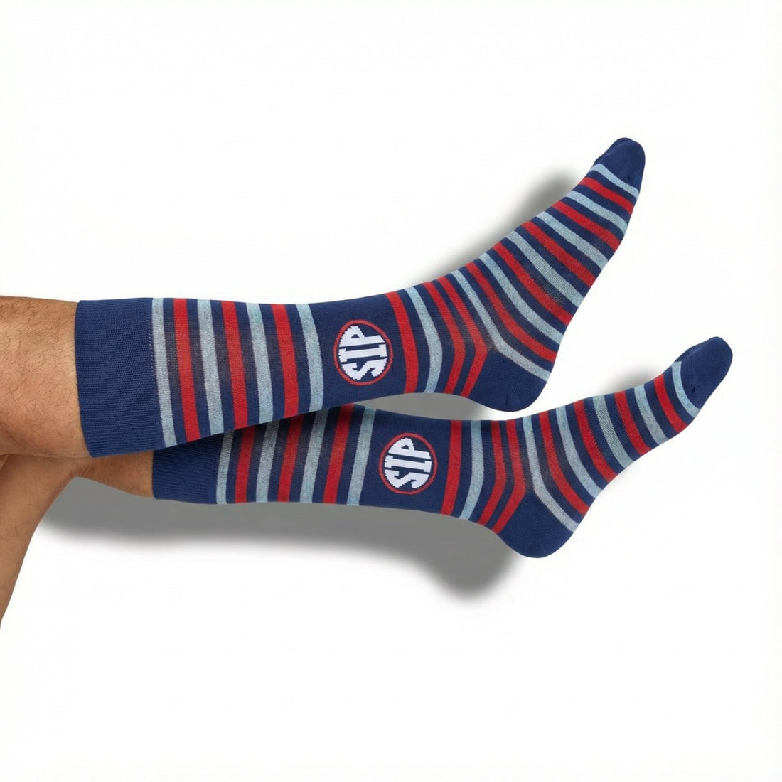Stripe SIP Socks-Navy/Red/Gray