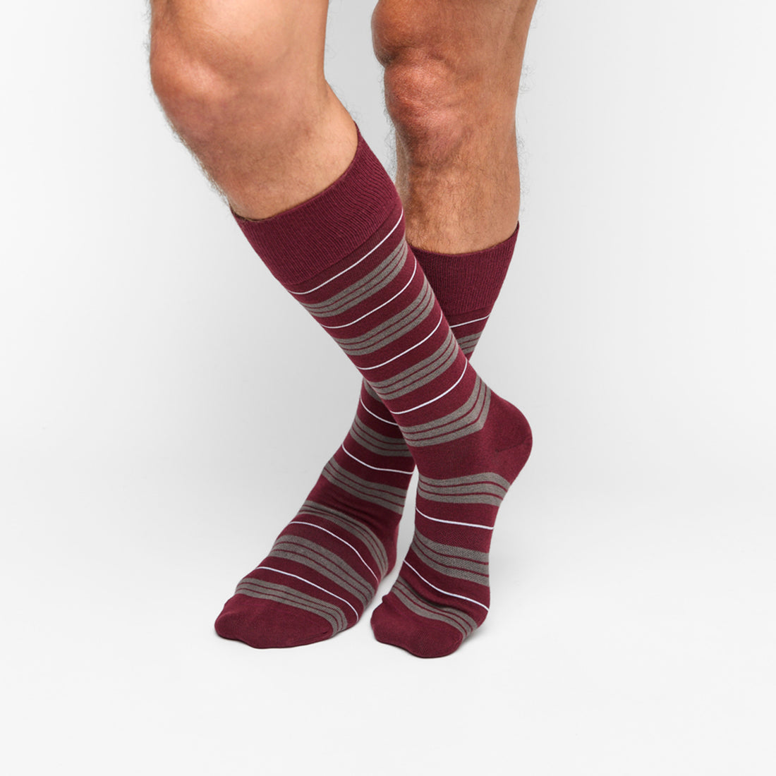Striped Socks-Maroon/Gray/White