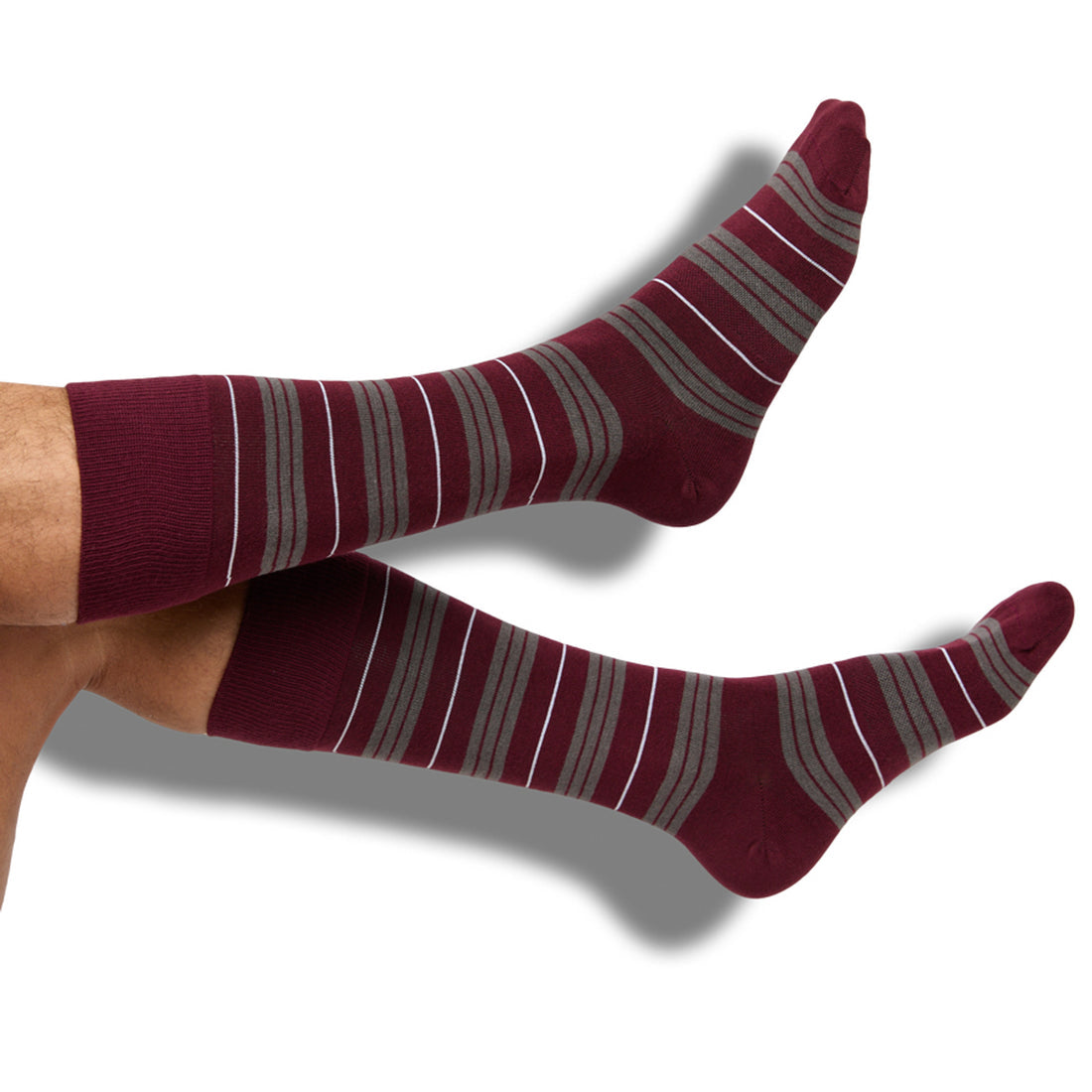 Striped Socks-Maroon/Gray/White