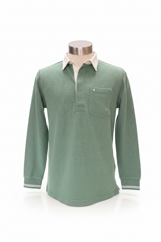 Waffle Rugby Shirt-Heather Green