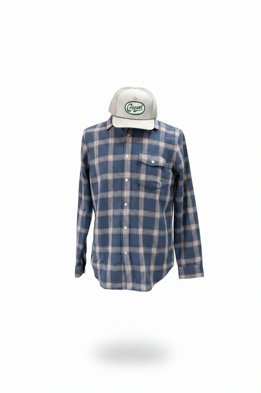 Waffle Pearl Snap-Navy Plaid