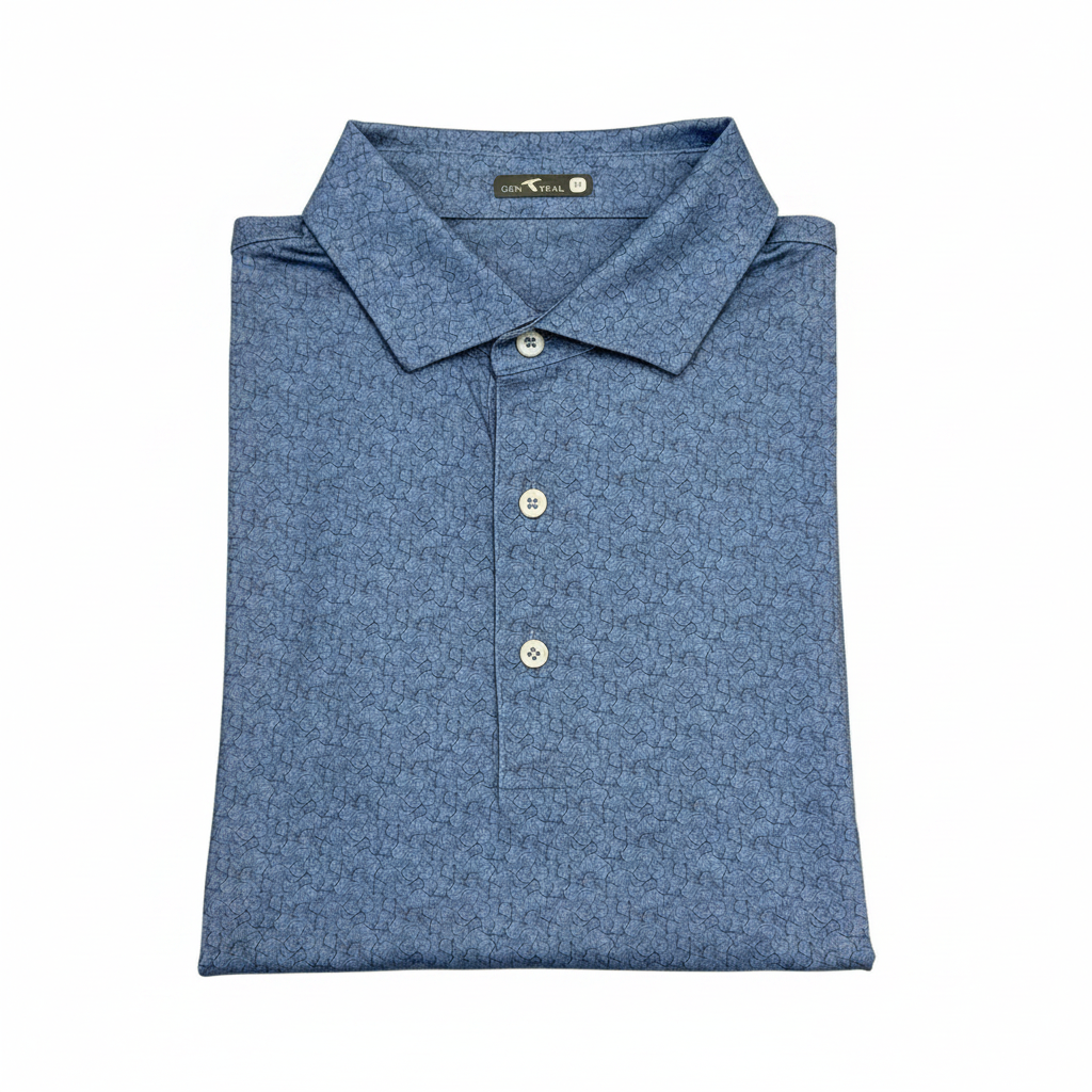 Crosscut Printed Polo-Blue Mirage