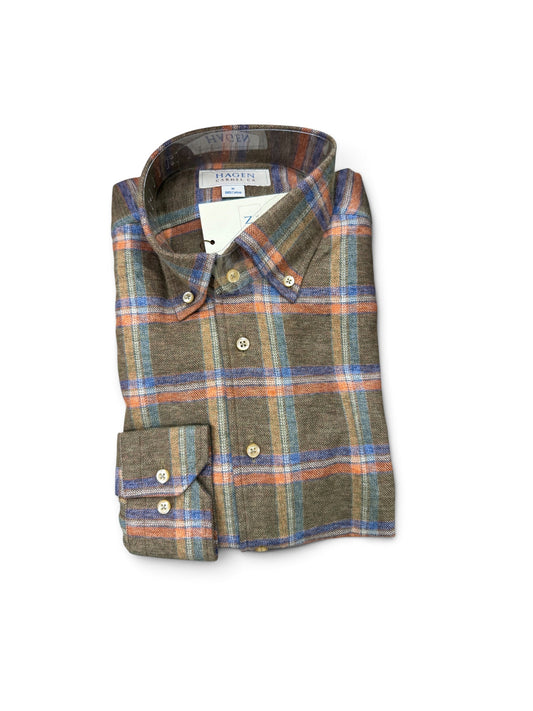 Hagen- Brown,Open Plaid Buttondown