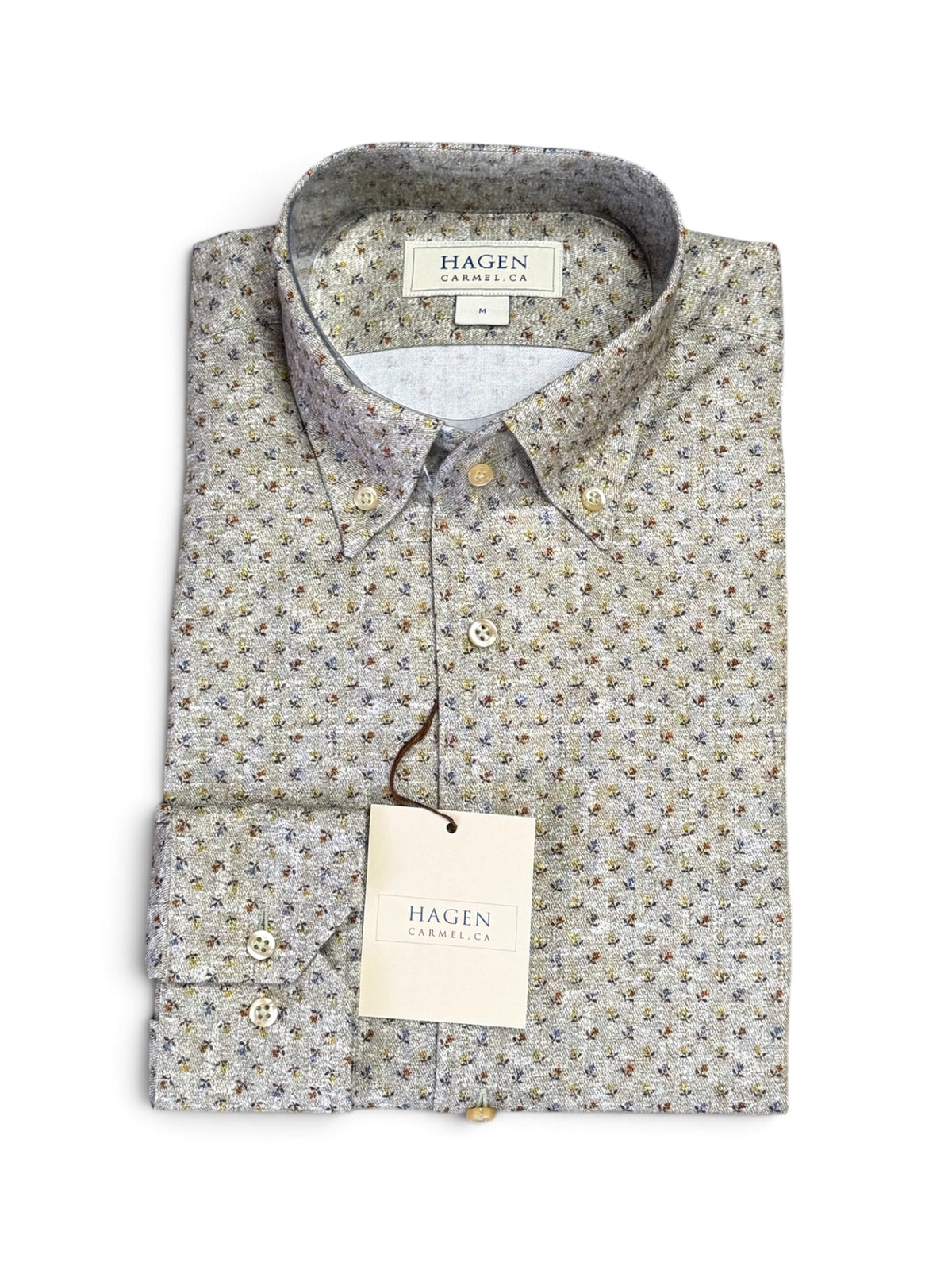 Sage Print Buttondown- Olive & Tan
