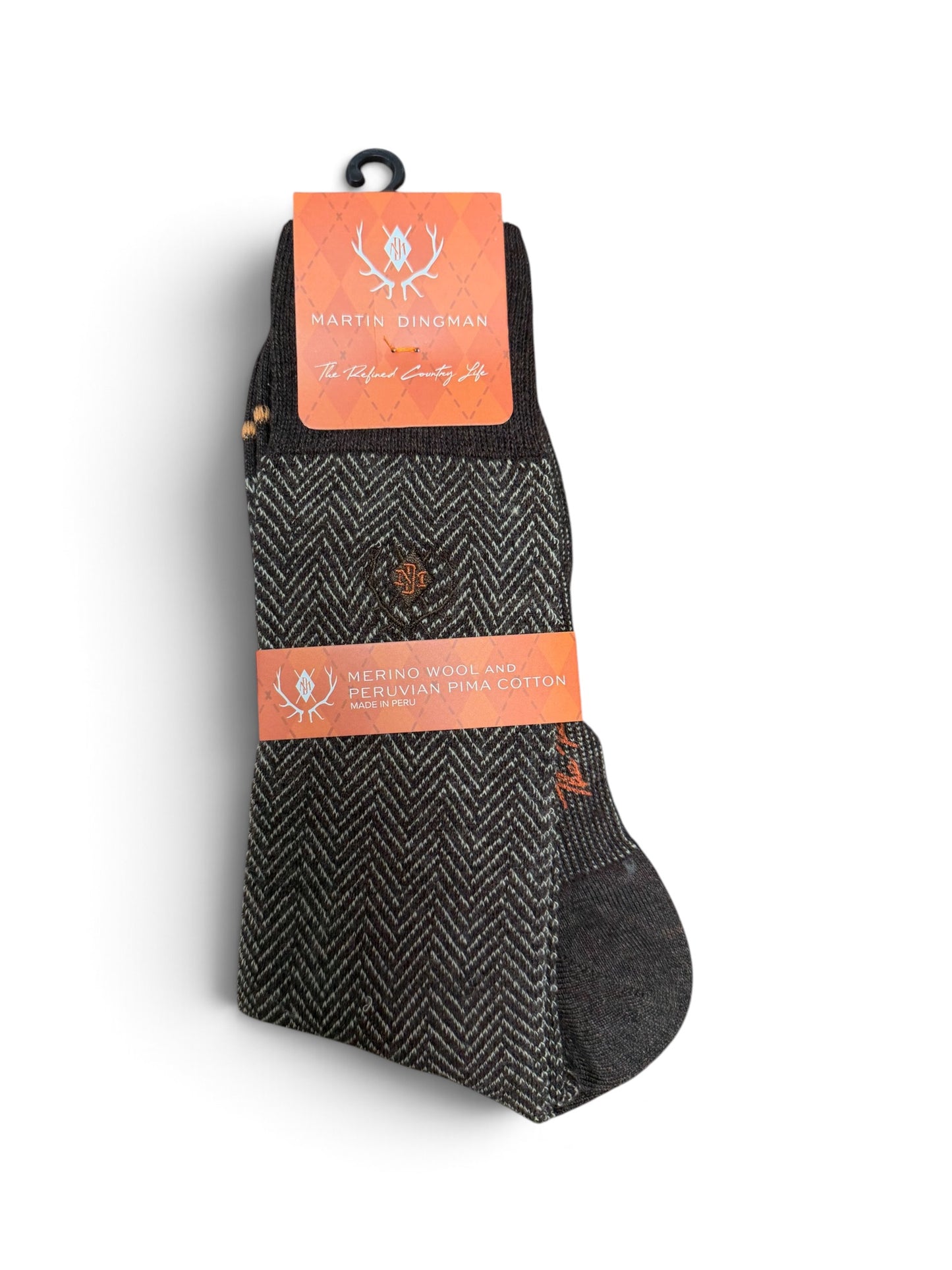 Herringbone Merino Wool Pima Cotton Socks-Walnut