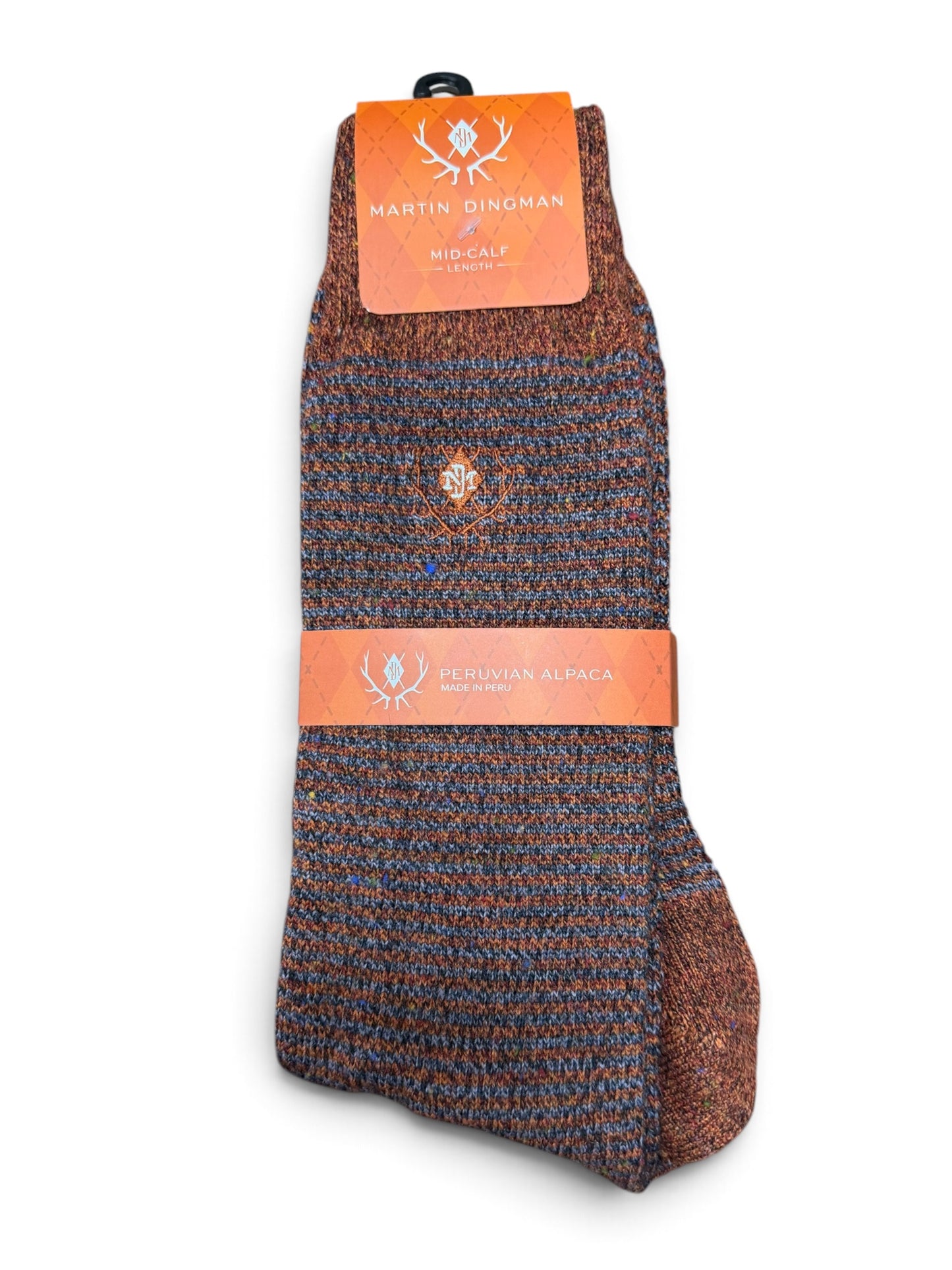 Stripe Alpaca Mid-Calf Socks-Rust